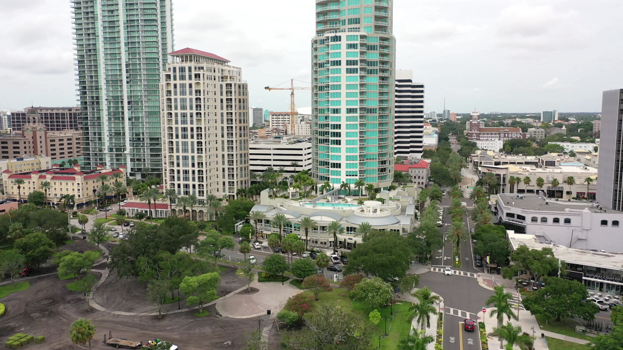 Miami neighborhood and skyline aerial